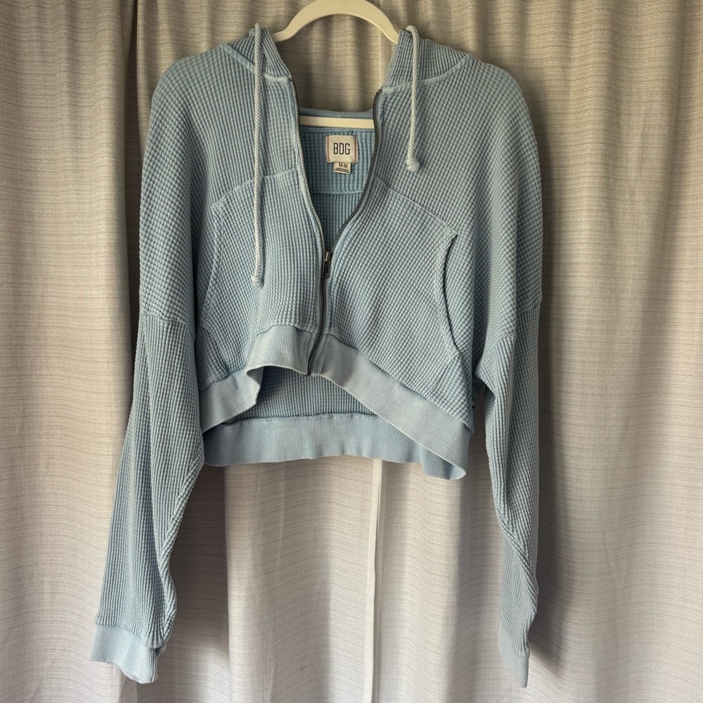 BDG Waffle Knit Cropped Zip Hoodie